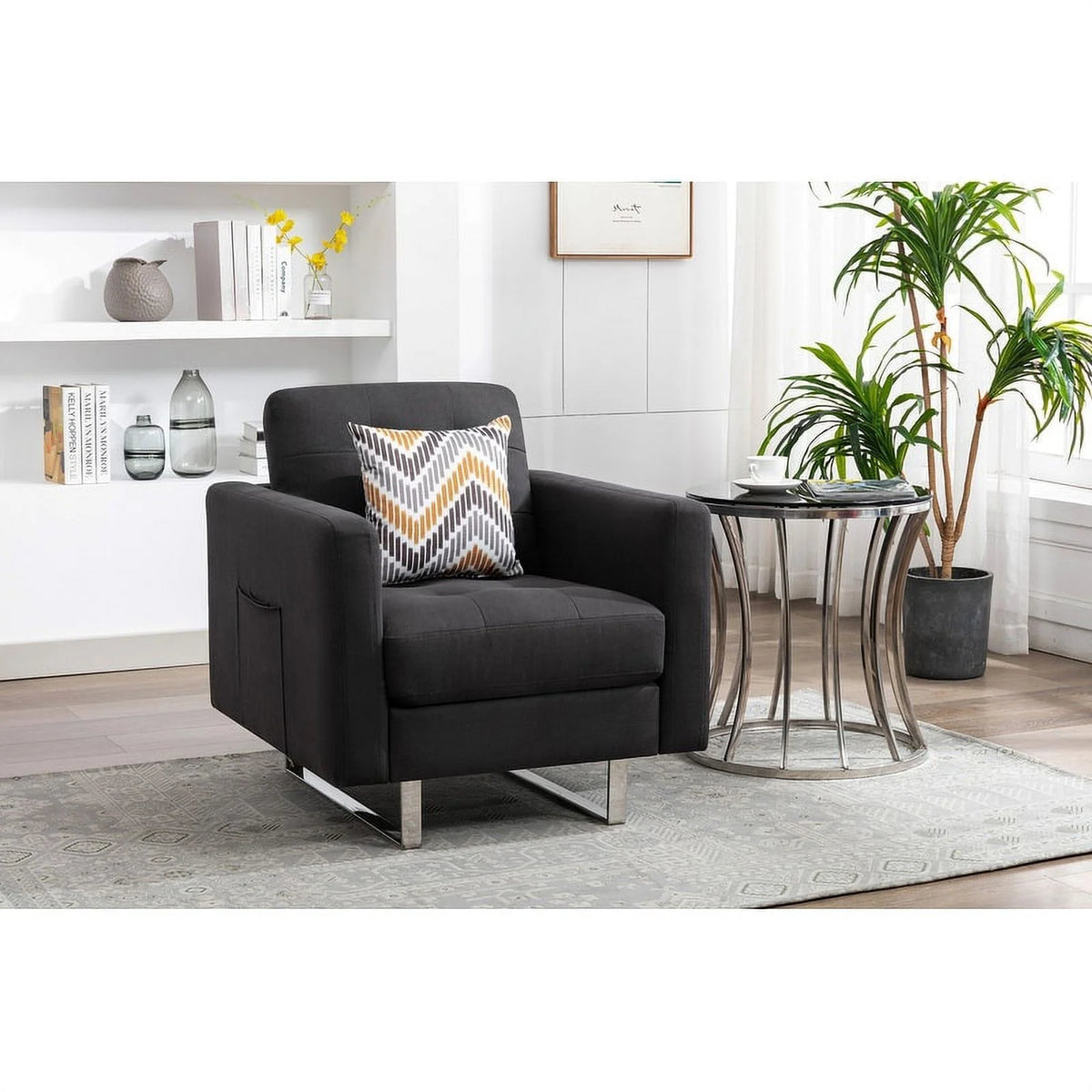 Linen Fabric Armchair with Metal Legs and Pillow A615546