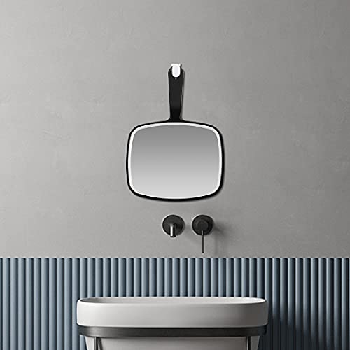 Large Wall Mount Hand Mirror with Handle Square Black 10.3inx7.3in R4734