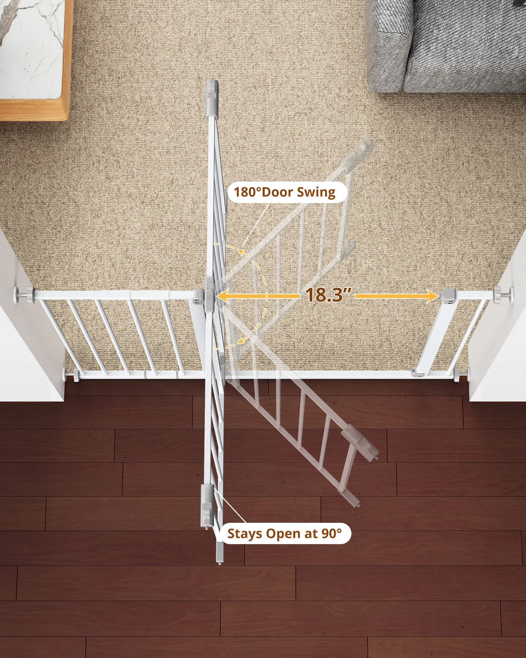 White 30" Tall Pressure Mounted Baby Safety Gate I82463
