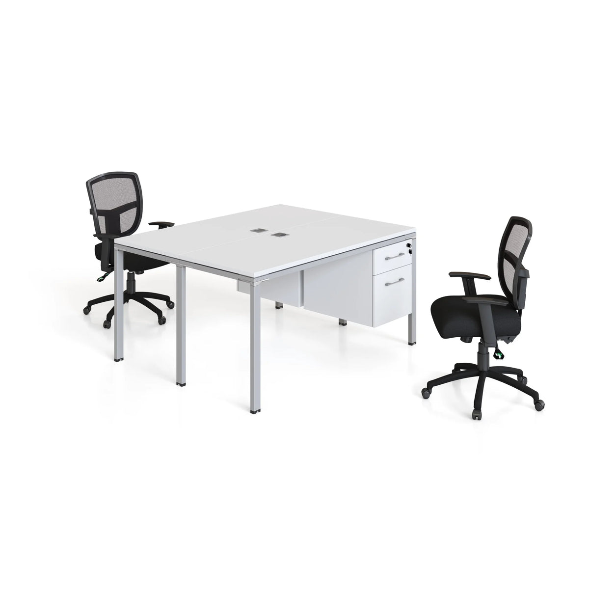 Double Desk with 2 Pedestals, 60" x 24" Desk Top, White F774