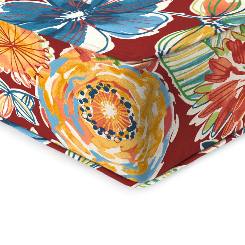 Colsen Berry Red Floral Rectangular Outdoor Deep Seating Chair Seat and Back Cushion with Welt G779