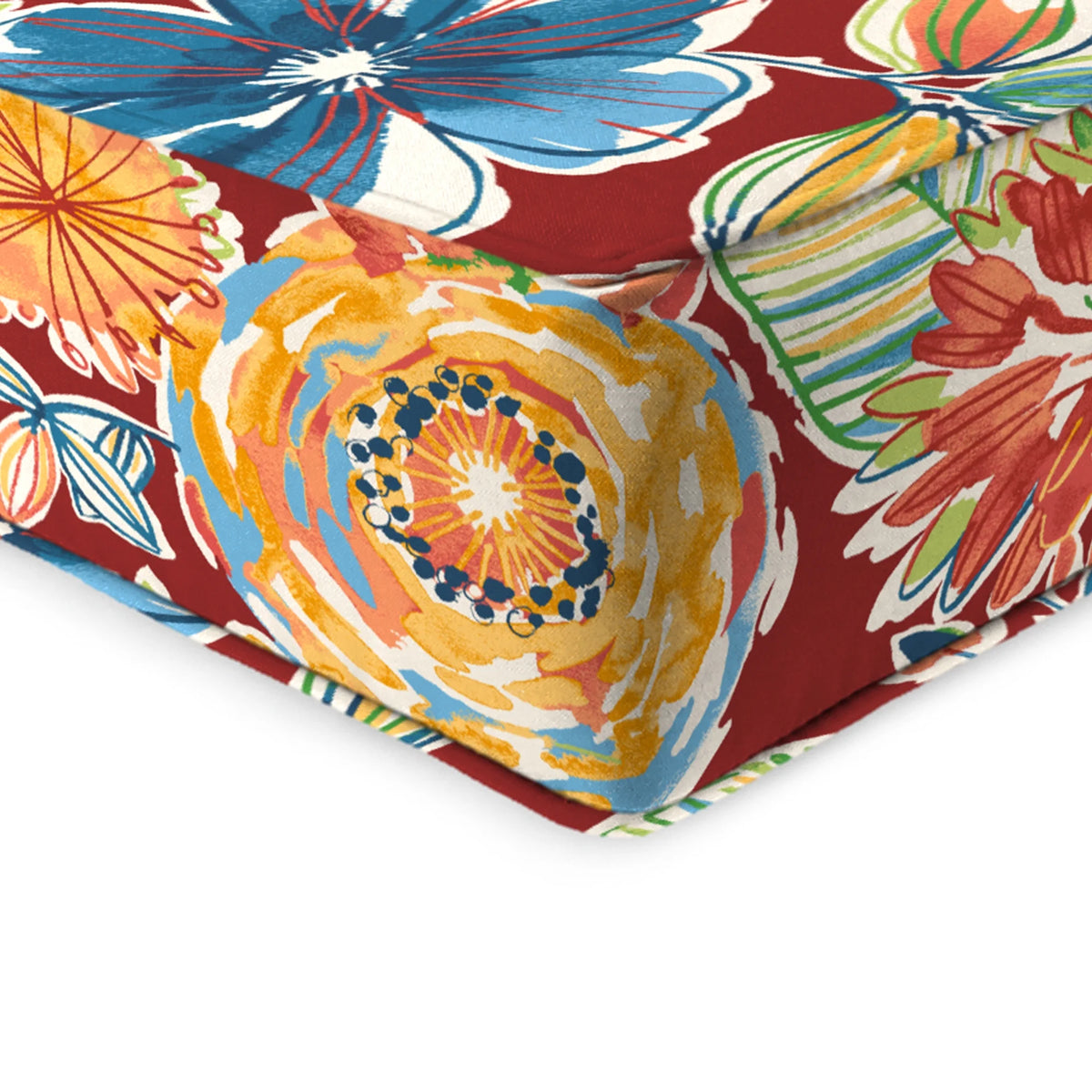 Colsen Berry Red Floral Rectangular Outdoor Deep Seating Chair Seat and Back Cushion with Welt G779