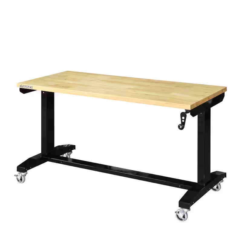 Black Adjustable Height Solid Wood Top Workbench Table Q30523