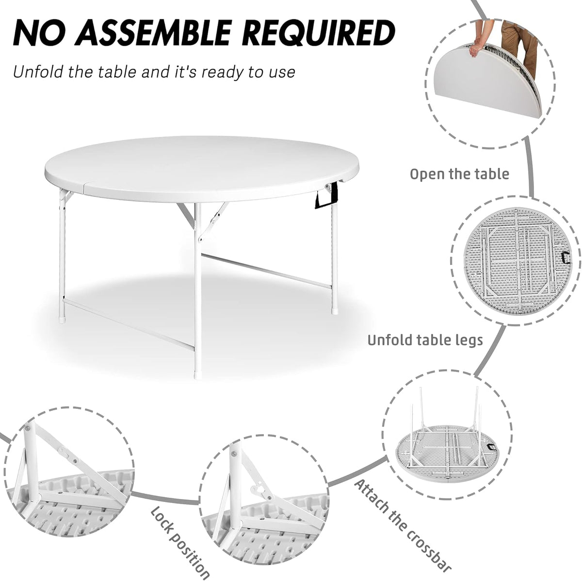 5 Pack Round Folding Table, 53” Dia Portable Card Table N116726