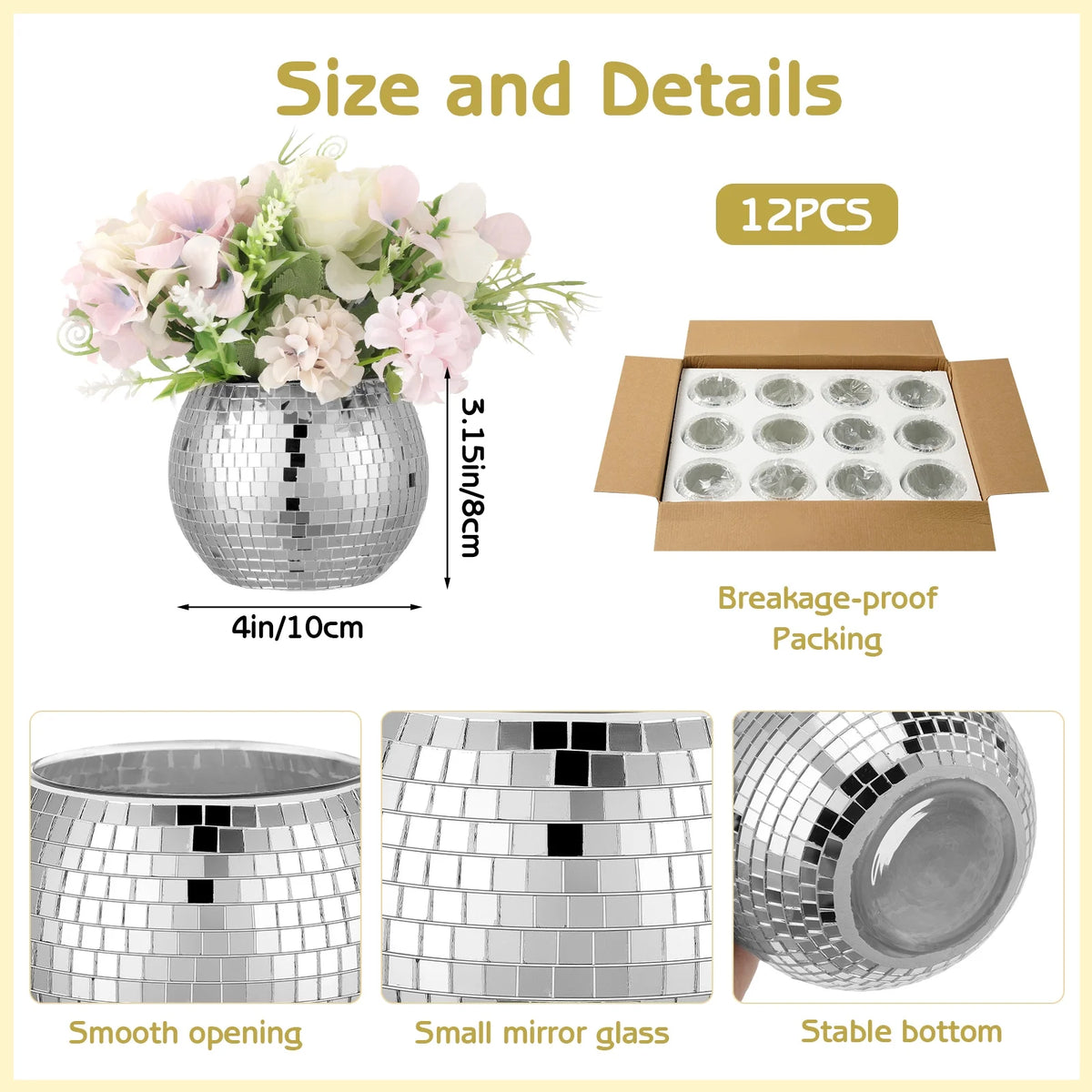 12 Pcs Silver Disco Ball Glass Vase N364267