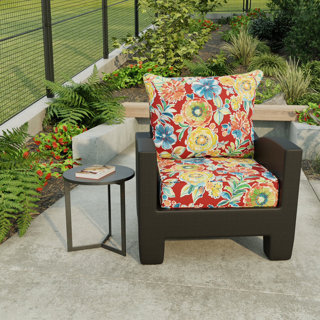 Colsen Berry Red Floral Rectangular Outdoor Deep Seating Chair Seat and Back Cushion with Welt G779