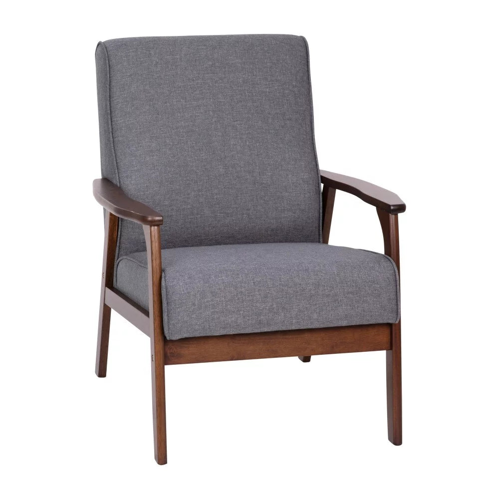 Dark Gray Faux Linen Arm Chair with Wooden Frame C372
