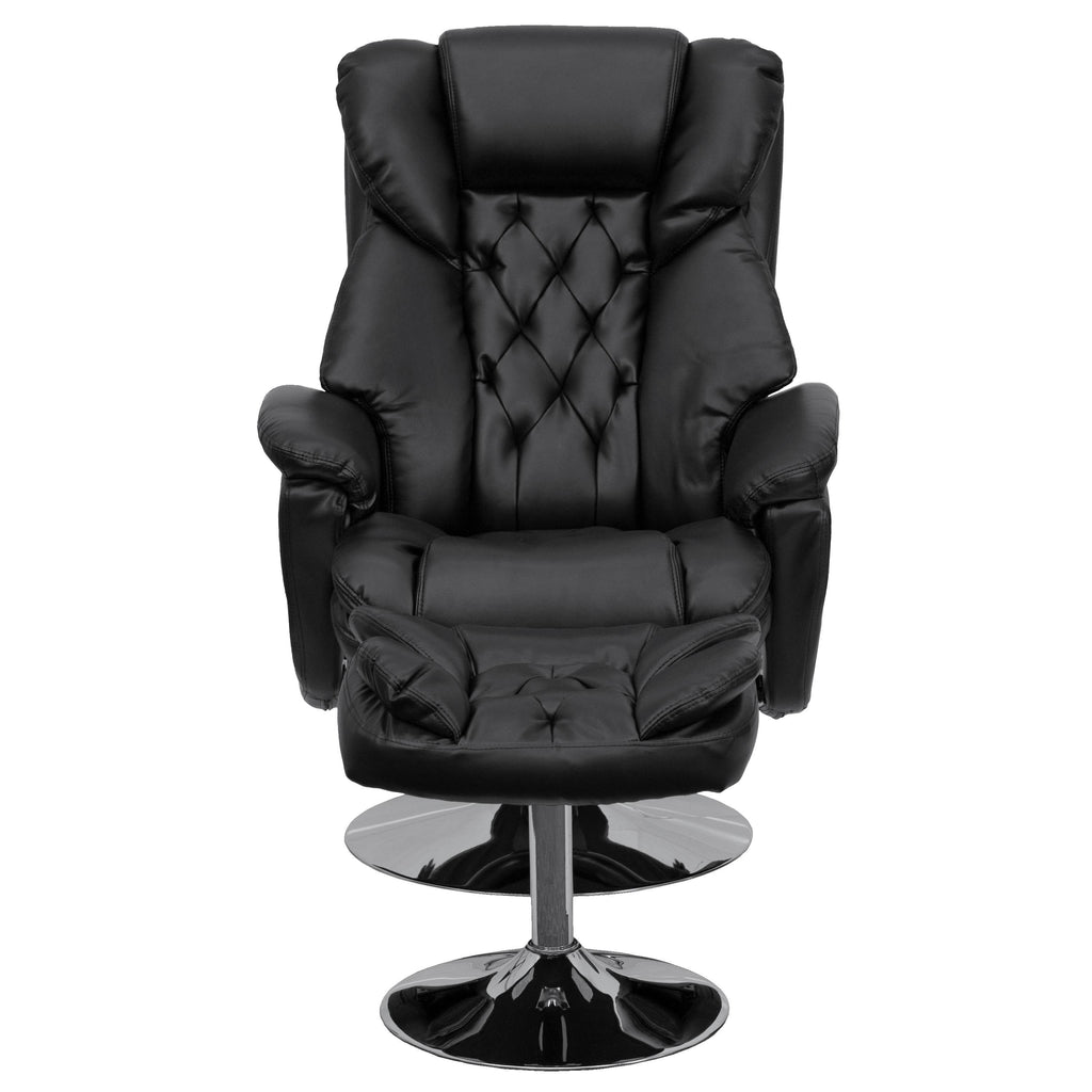 Black Leather Recliner and Ottoman Set T88552