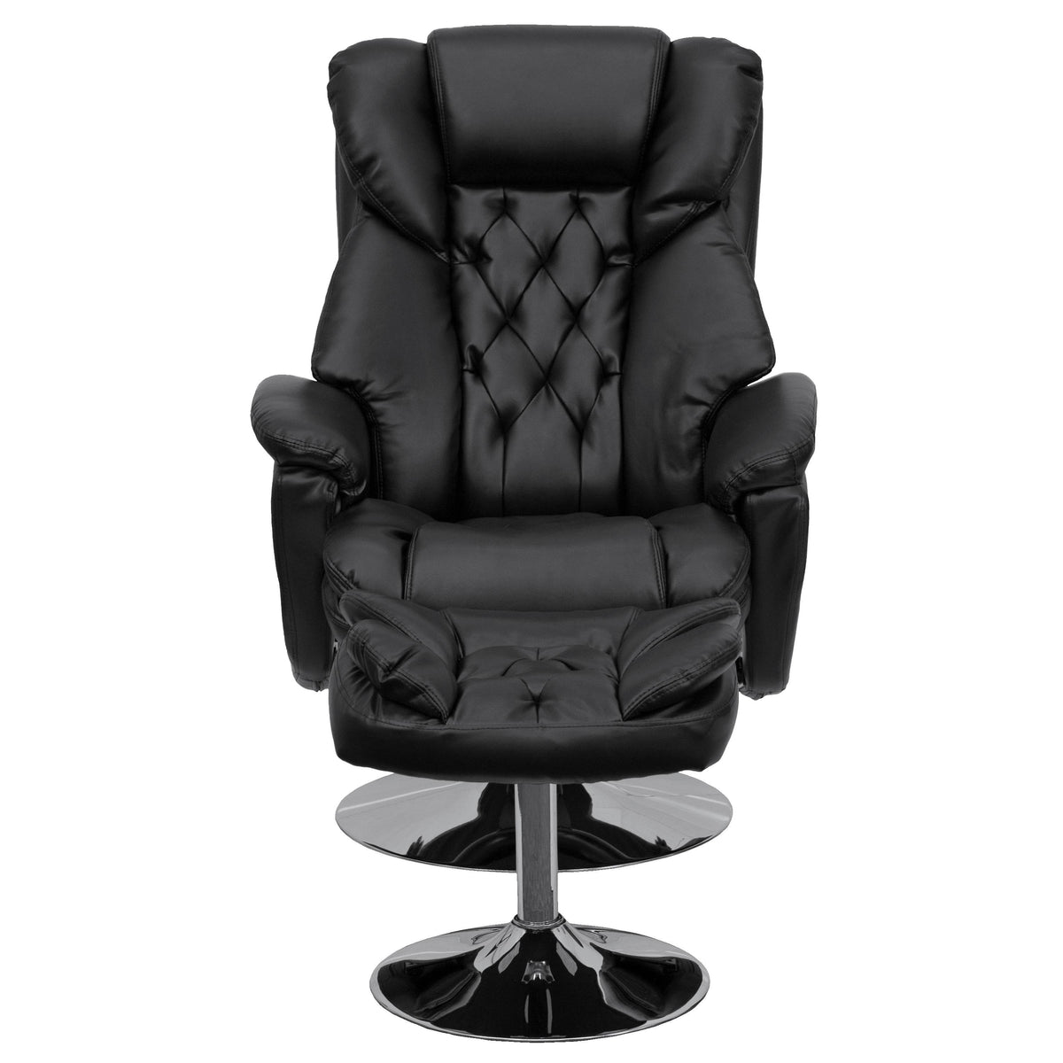 Black Leather Recliner and Ottoman Set T88552