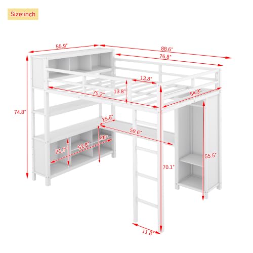 Black Full Size Metal Loft Bed with Wardrobe and L-Shaped Desk R992432