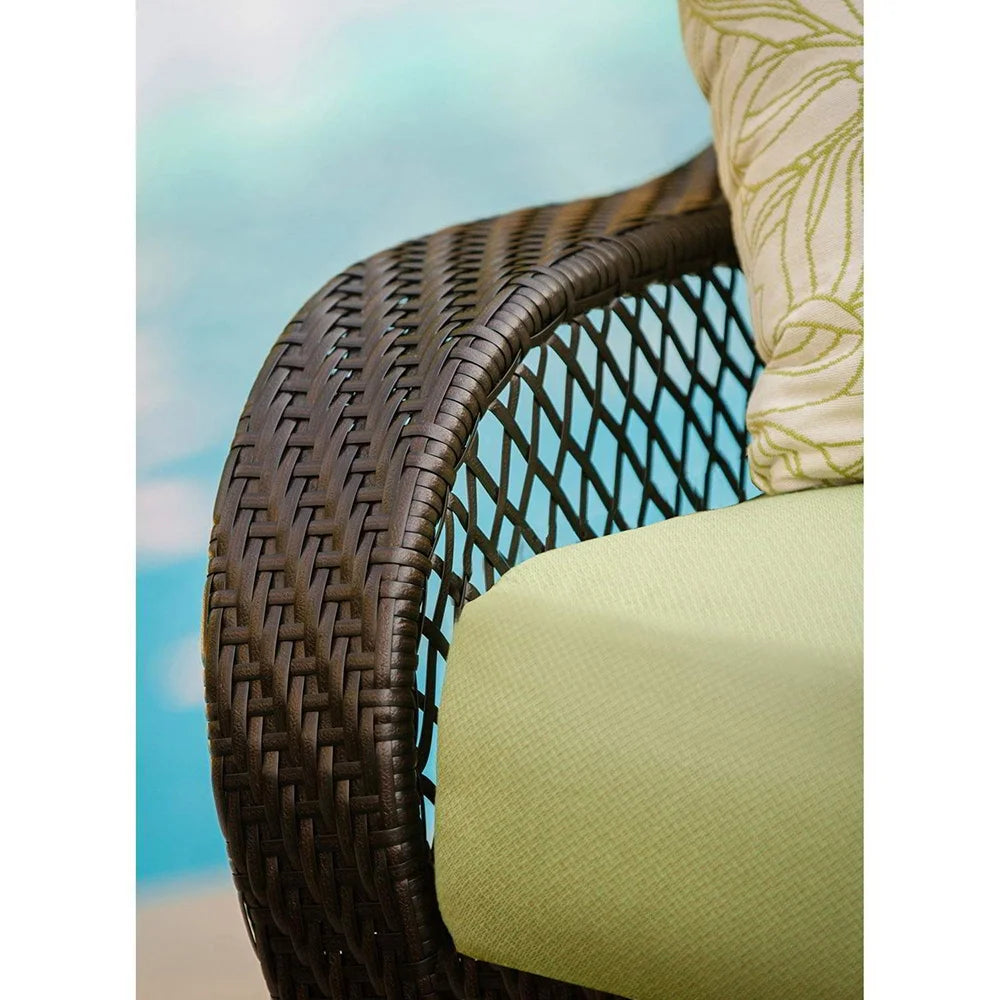 2-Piece Steel Outdoor Patio Deep Seating Set with Brown Wicker, Sofa, Avocado Green Cushions, 2 Pillows and Glass Top Rectangular Coffee Table S9067