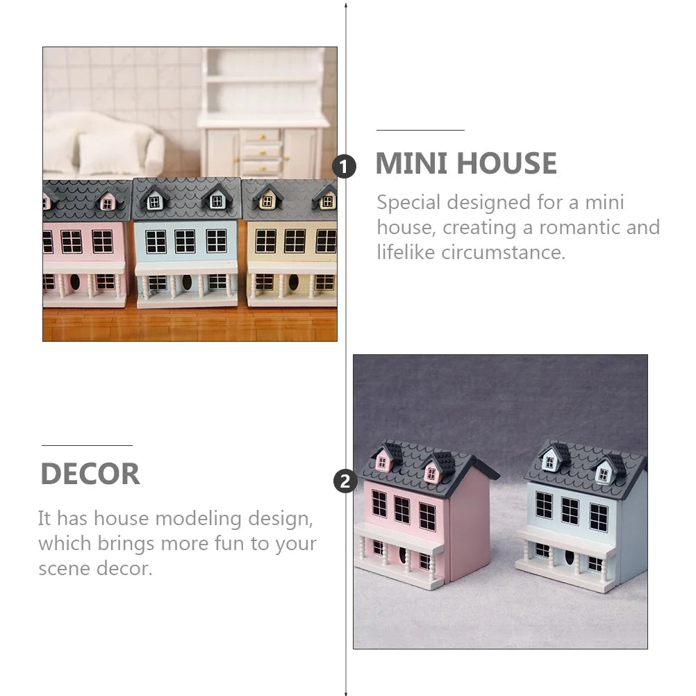 2pcs Wood Miniature House Ornament E519362