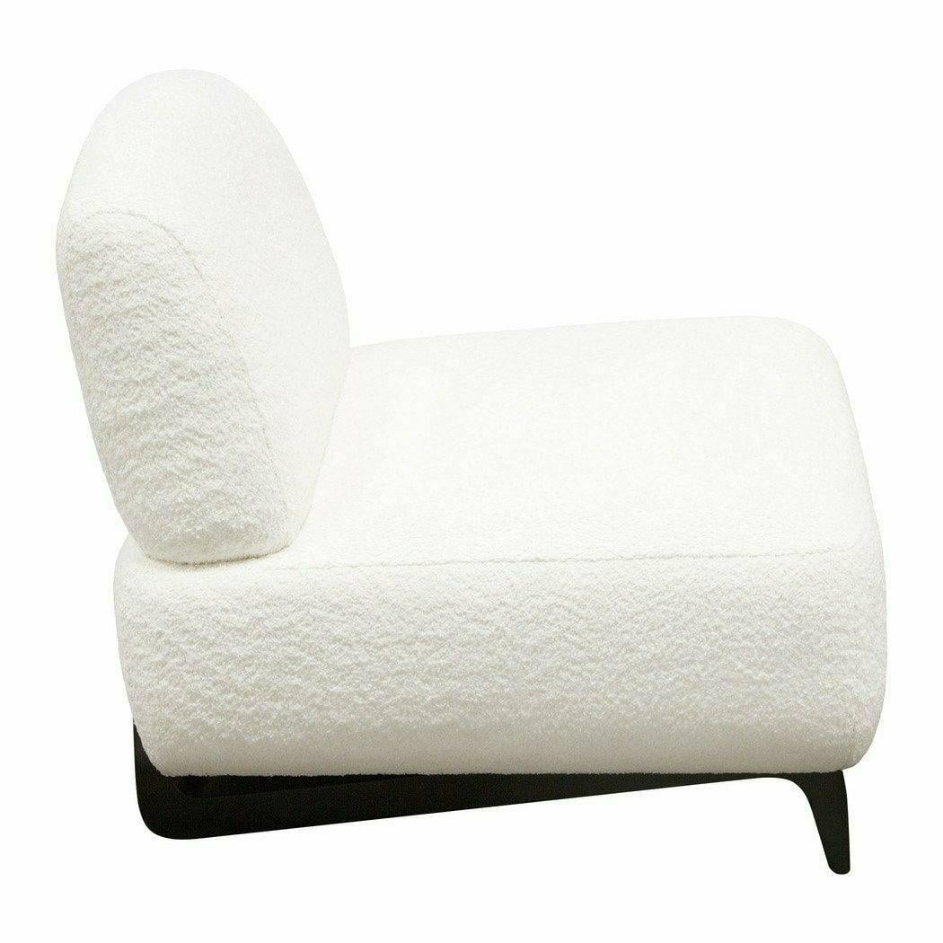 Faux White Shearling Armless Chair with Black Wood Leg Base F5437