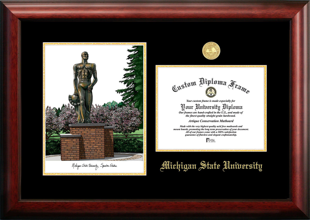 Gold Embossed Diploma Frame with Campus Images Lithograph N835