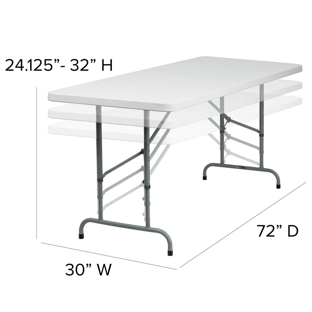 6-Foot Height Adjustable Granite White Plastic Folding Table R2920