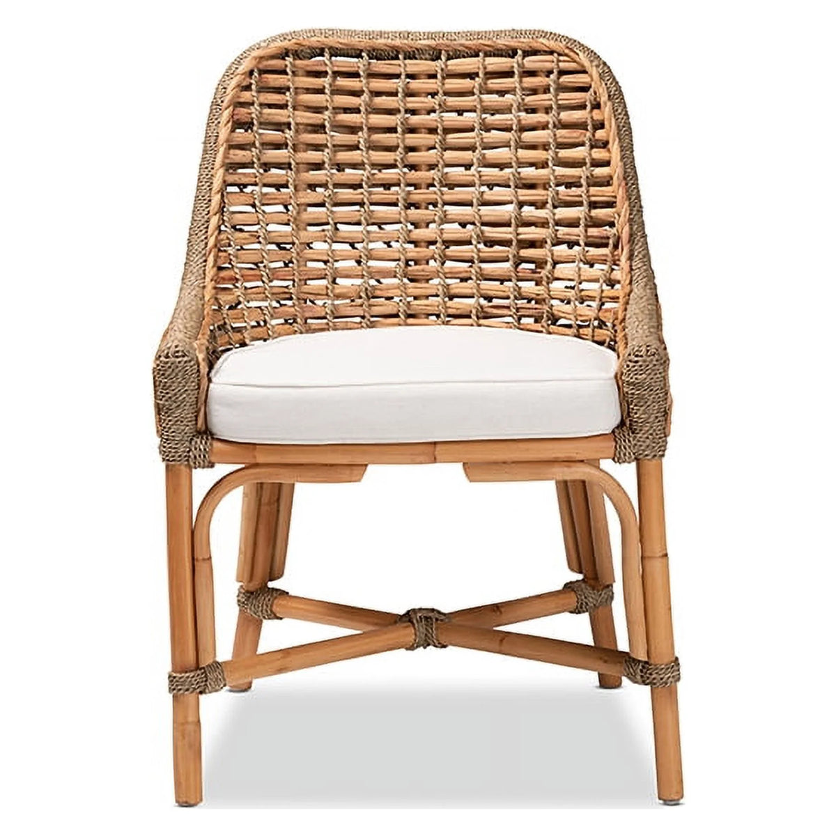 Natural Brown Woven Rattan Dining Side Chair With Cushion R816214