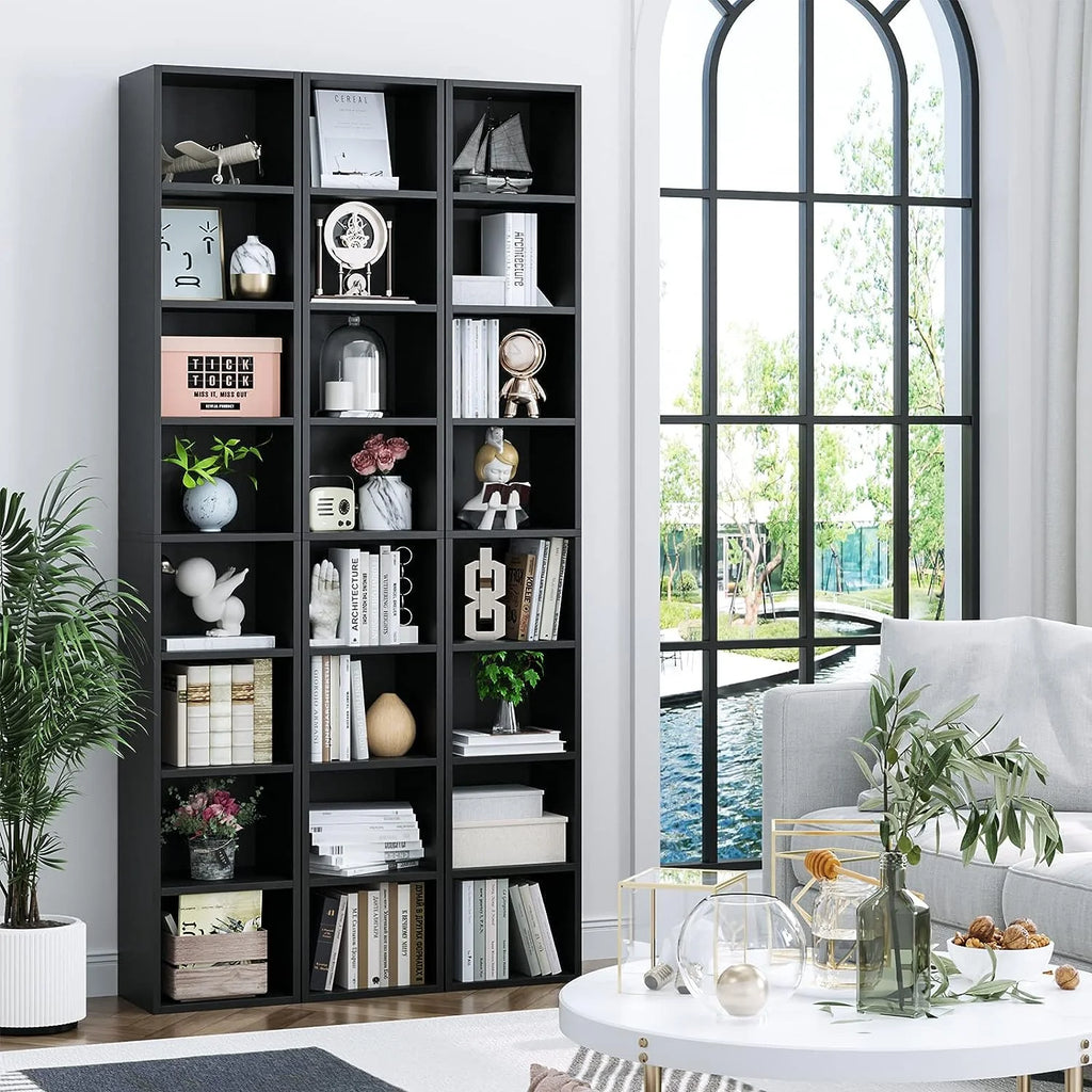 8-Tier Tall Narrow Media Storage Cabinet with Adjustable Shelves, Black I3937