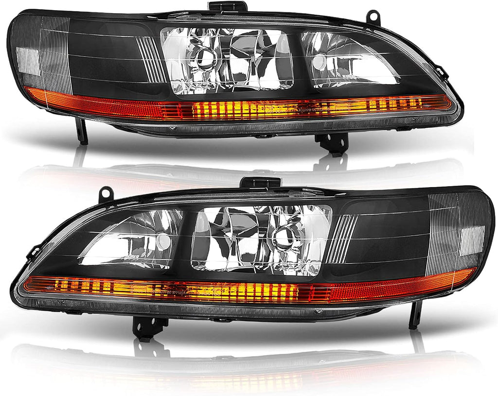 Headlight Assembly Replacement Black Housing Amber Reflector S608