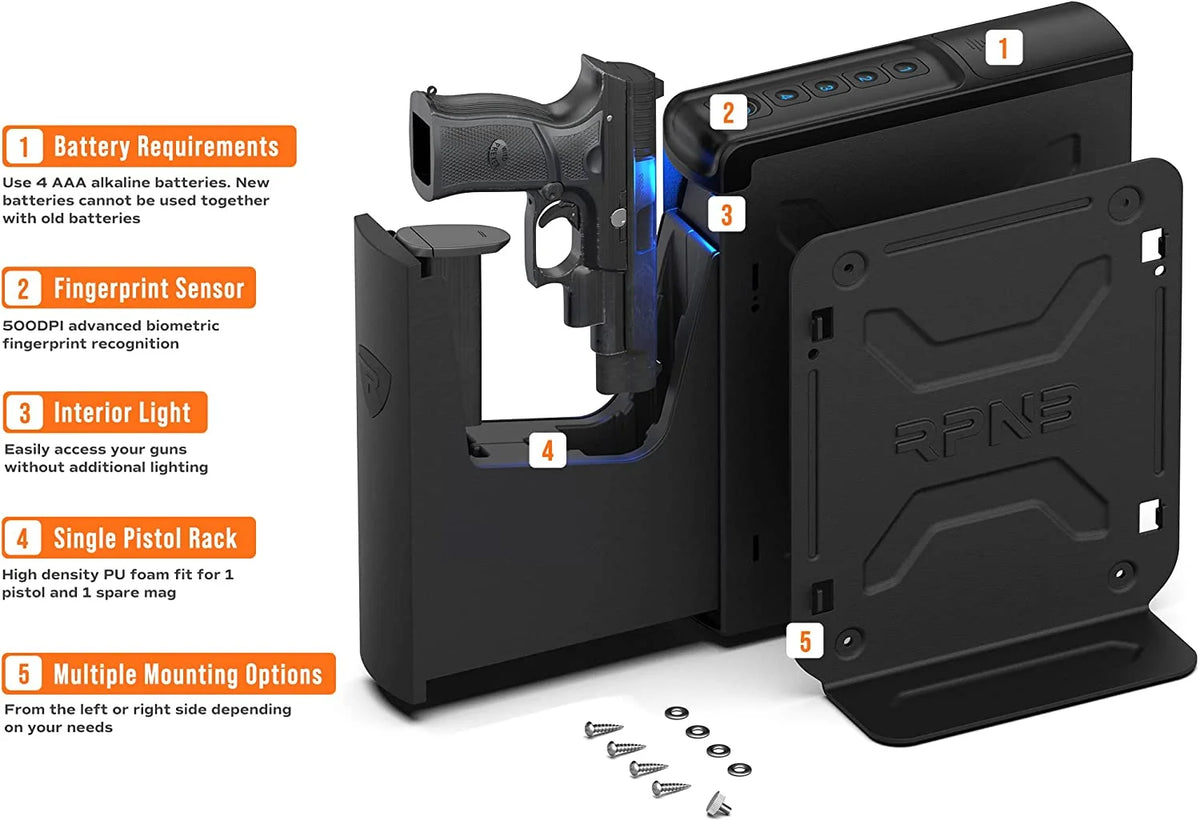Mounted Biometric Handgun Safe with Quick Access Sliding Door V574396