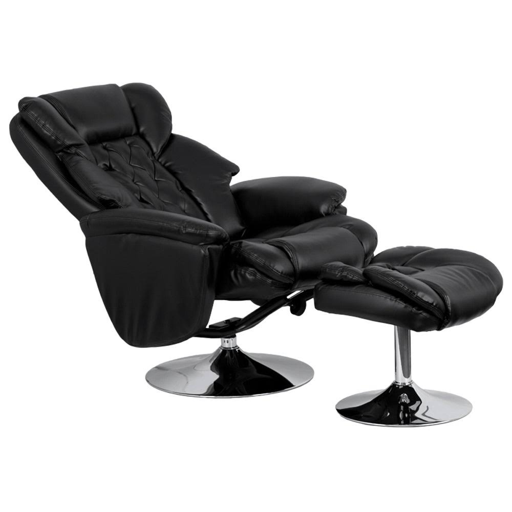 Black Leather Recliner and Ottoman Set T88552