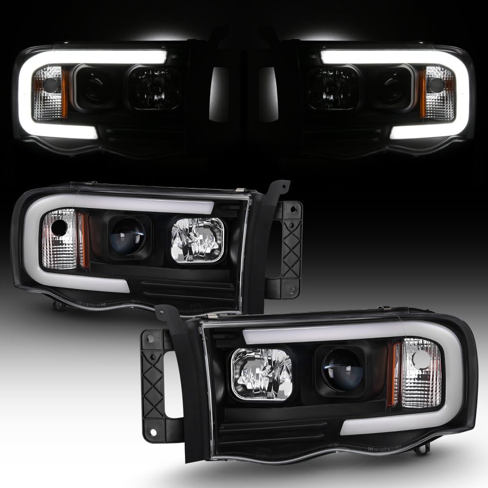 Black LED Tube Projector Headlights Pair M7150