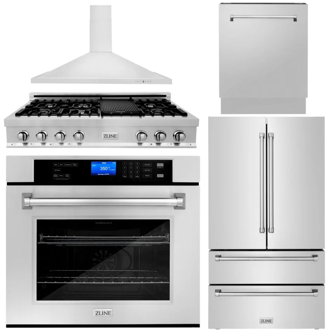 5-Piece Stainless Steel Appliance Package with Gas Rangetop, Range Hood, Refrigerator, Dishwasher and Wall Oven M475