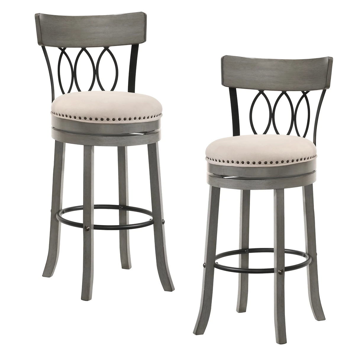 Solid Wood Swivel Barstool Set of 2 Gray Z751