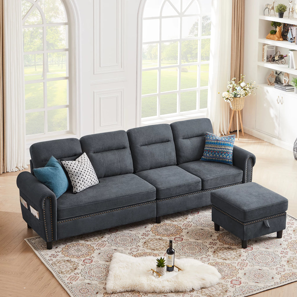Dark Grey 4-Seat Reversible Chaise Sectional Sofa S777