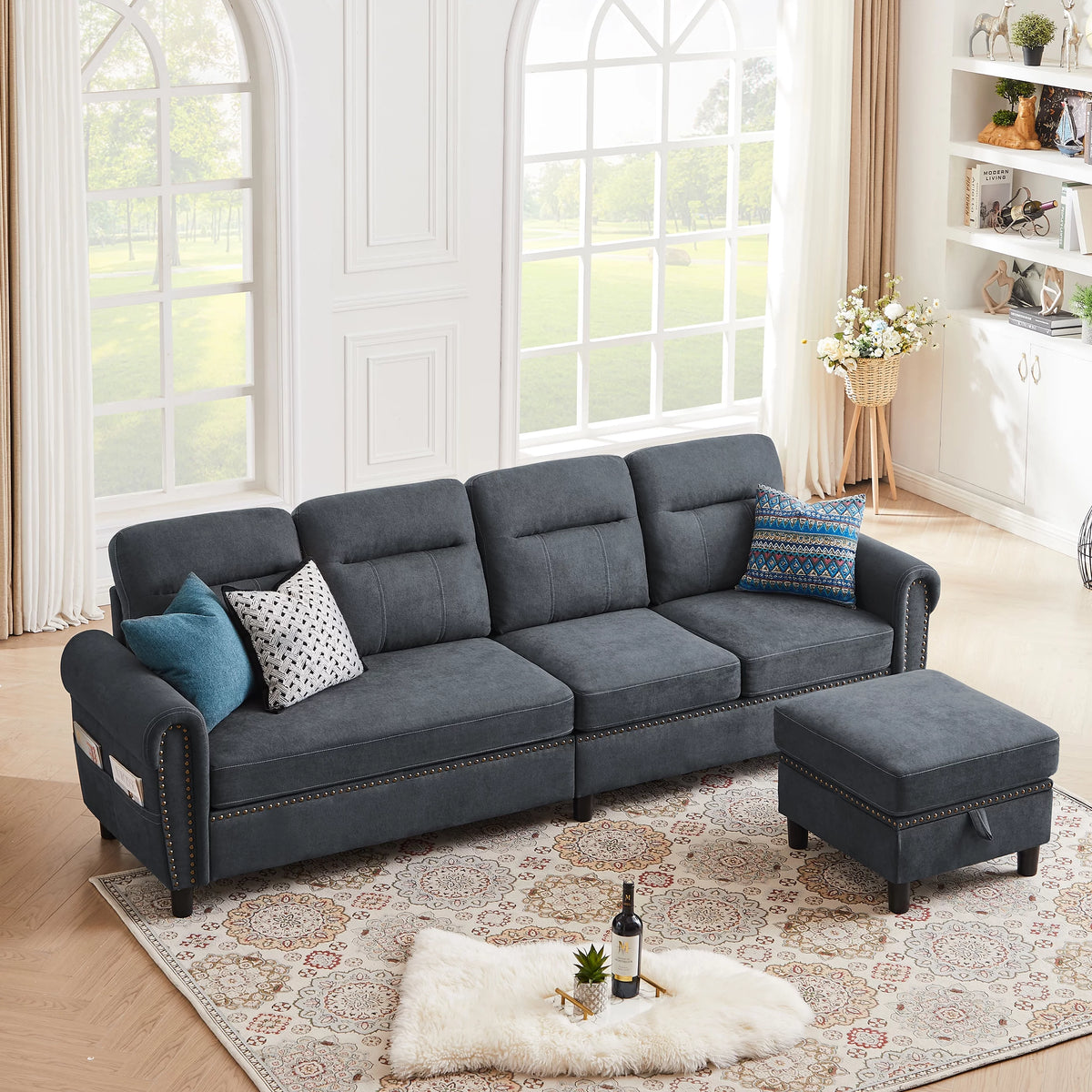Dark Grey 4-Seat Reversible Chaise Sectional Sofa S777