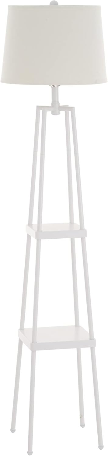 Modern Metal Etagere Floor Lamp with Shelves and Linen Shade E3082