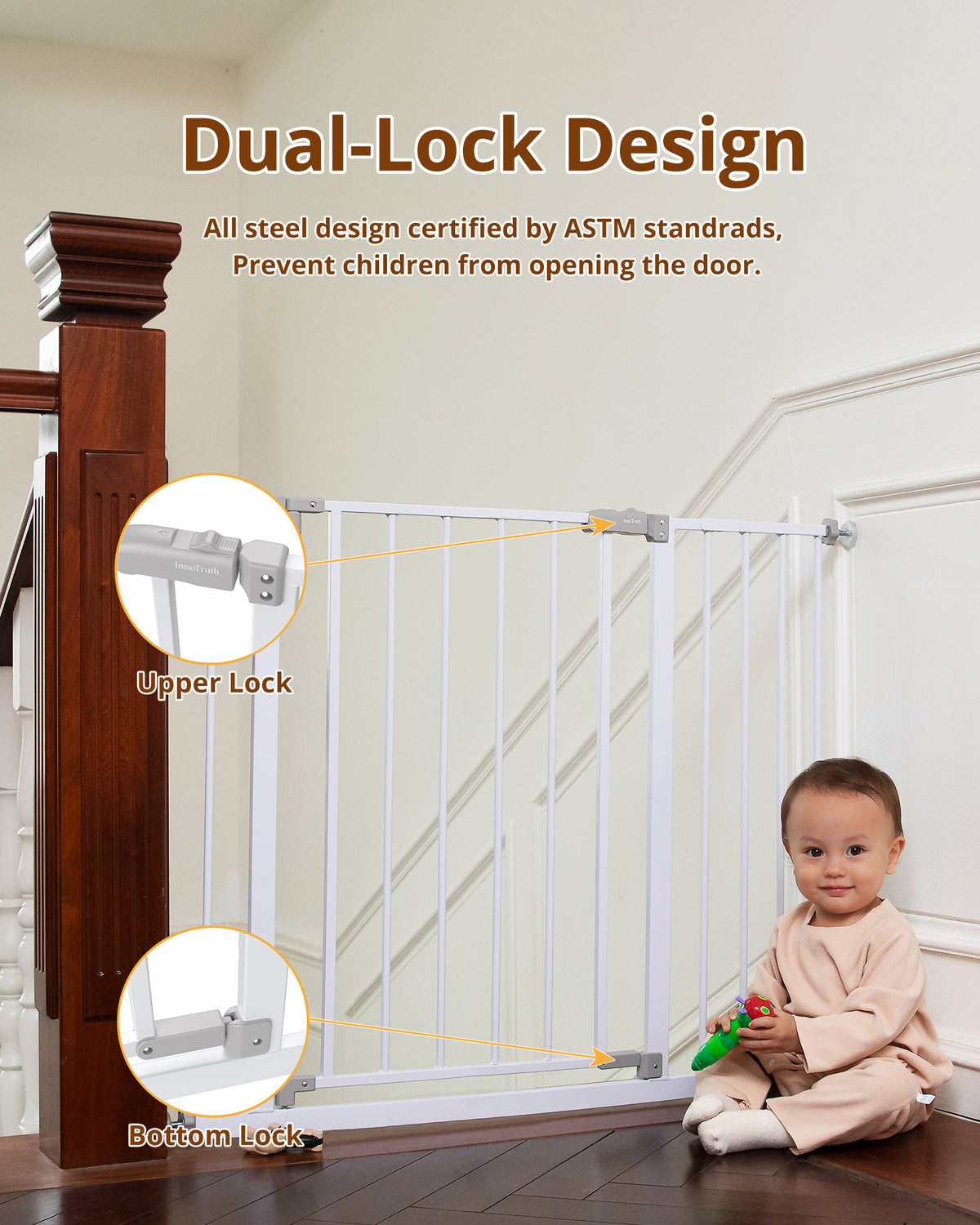 White 30" Tall Pressure Mounted Baby Safety Gate I82463