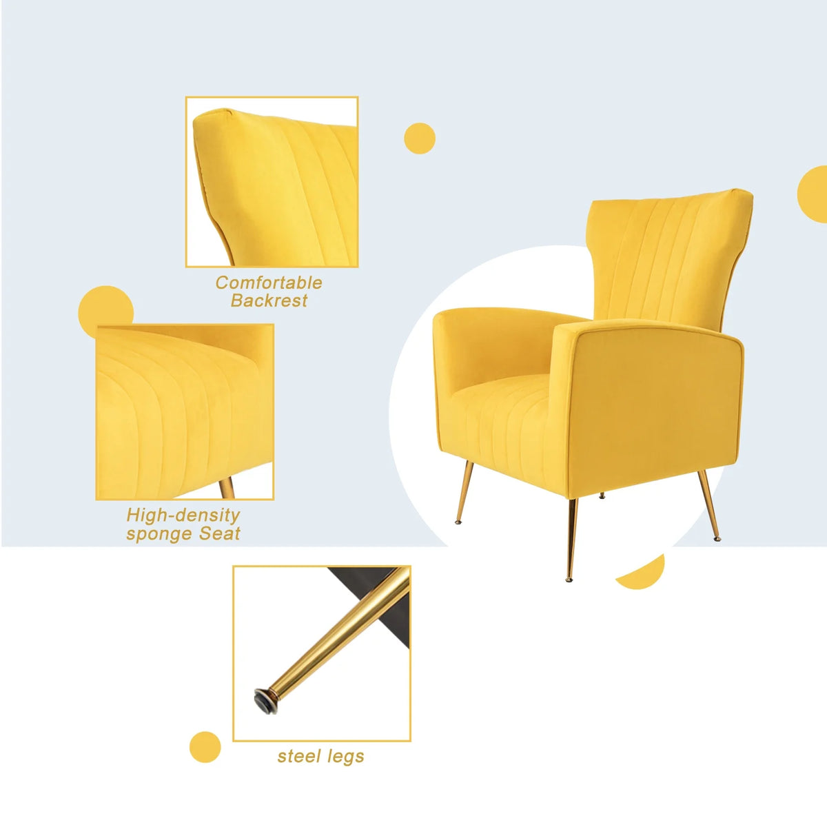 Velvet Wingback Accent Chair with Gold Legs P780
