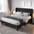 Queen Size Upholstered Platform Bed Frame with Wingback S668