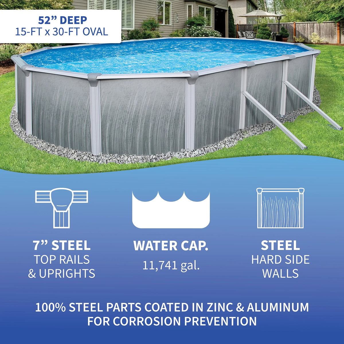 12-ft x 24-ft Oval 52-in Deep Metal Wall Swimming Pool R989216
