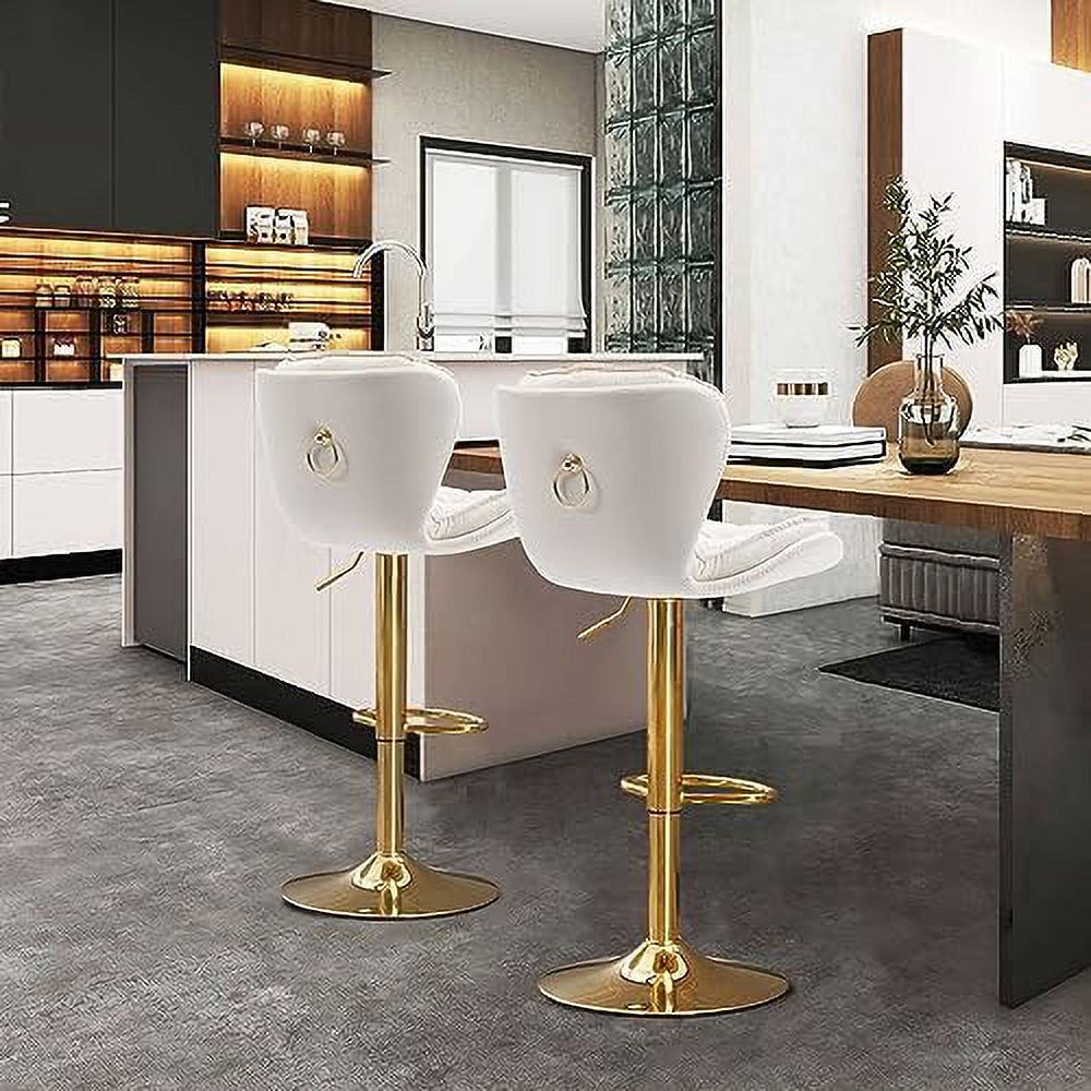 Cream Velvet Adjustable Counter Height Barstools Set of 2 P1774