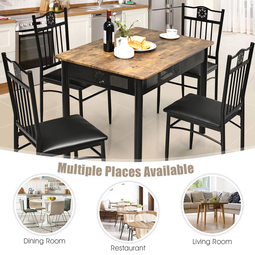 5 Piece Wood Metal Dining Set Y8562