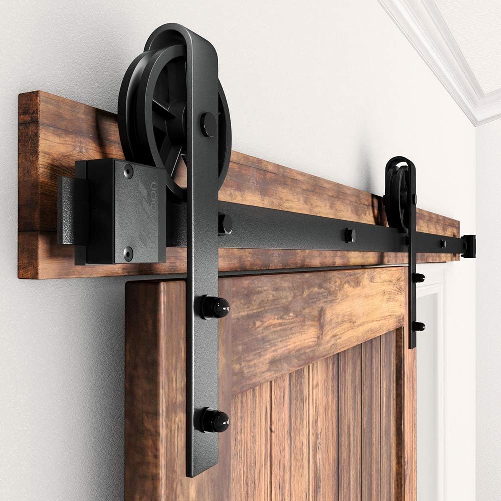 5-16FT Single Wood Sliding Barn Door Hardware Kit 6FT Basic Black Carbon Steel Flat Track System Pack of 2 U550