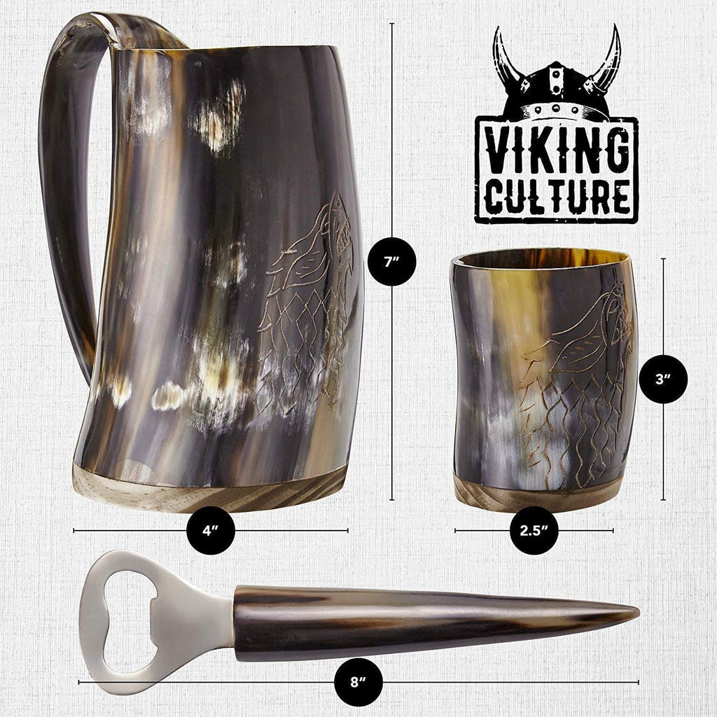 Ox Horn Mug, Shot Glass, and Bottle Opener 3 Piece Set 16-oz D437285