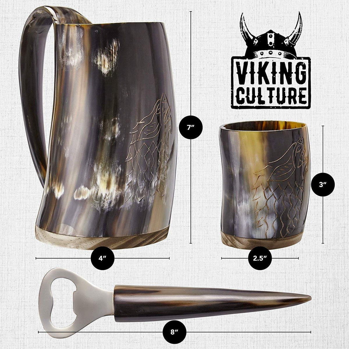 Ox Horn Mug, Shot Glass, and Bottle Opener 3 Piece Set 16-oz D437285