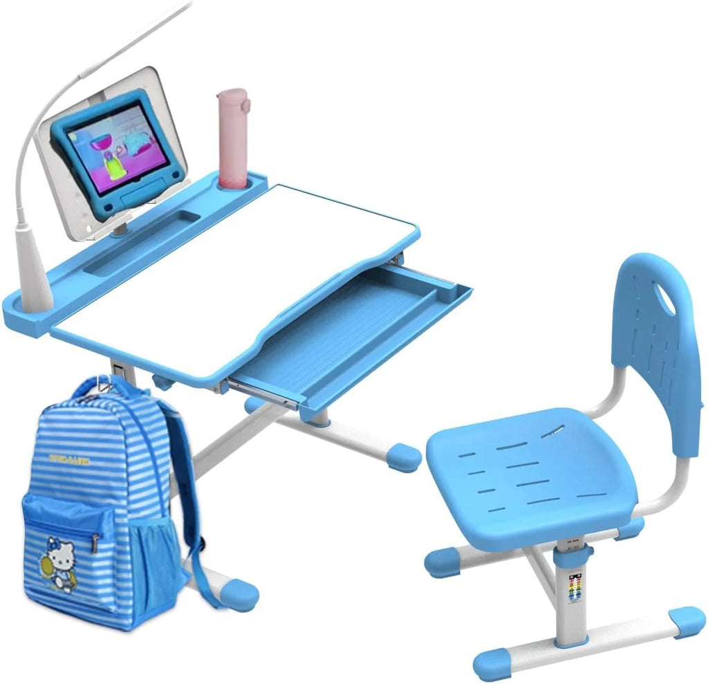 Kids Desk and Chair Set with Light, Height Adjustable Tiltable Desk A4136