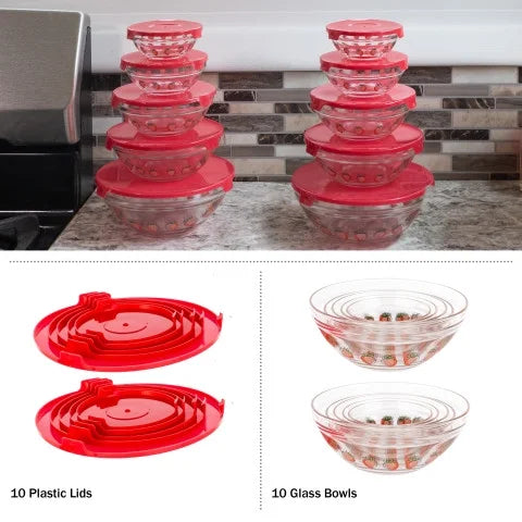 20-Piece Glass Food Storage Bowl and Lids Set E541