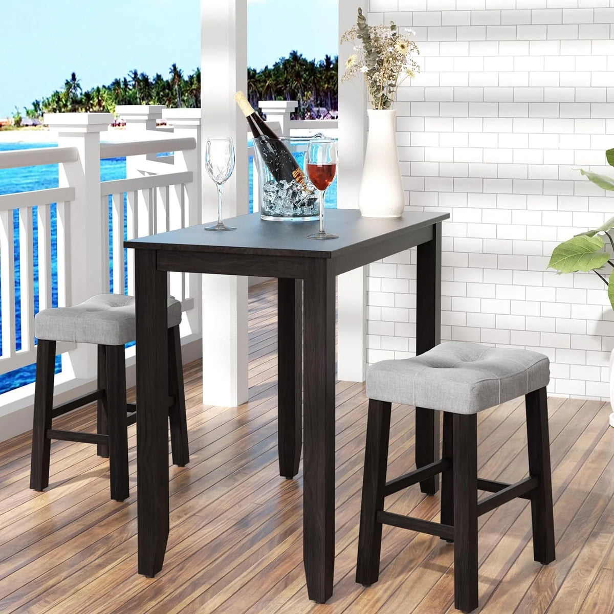 3 Piece Counter Height Dining Table Set with Bench and 2 Stools C581879