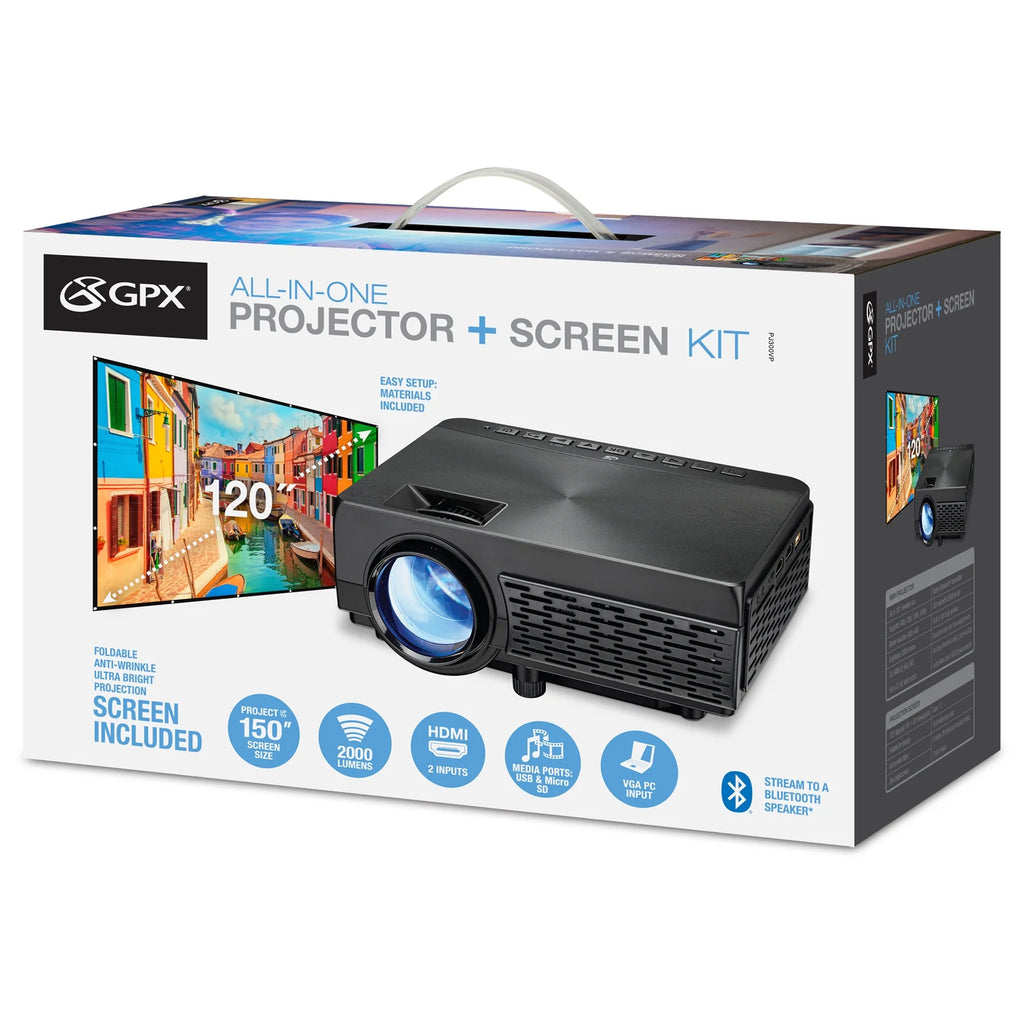 Bluetooth Projector and 120 Projector Screen L497