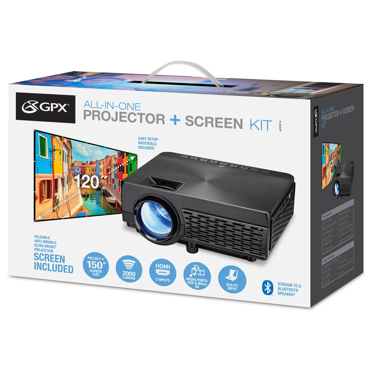 Bluetooth Projector and 120 Projector Screen L497