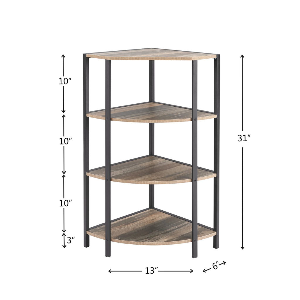 4-Tier Wood Corner Shelf with Metal Frame H556