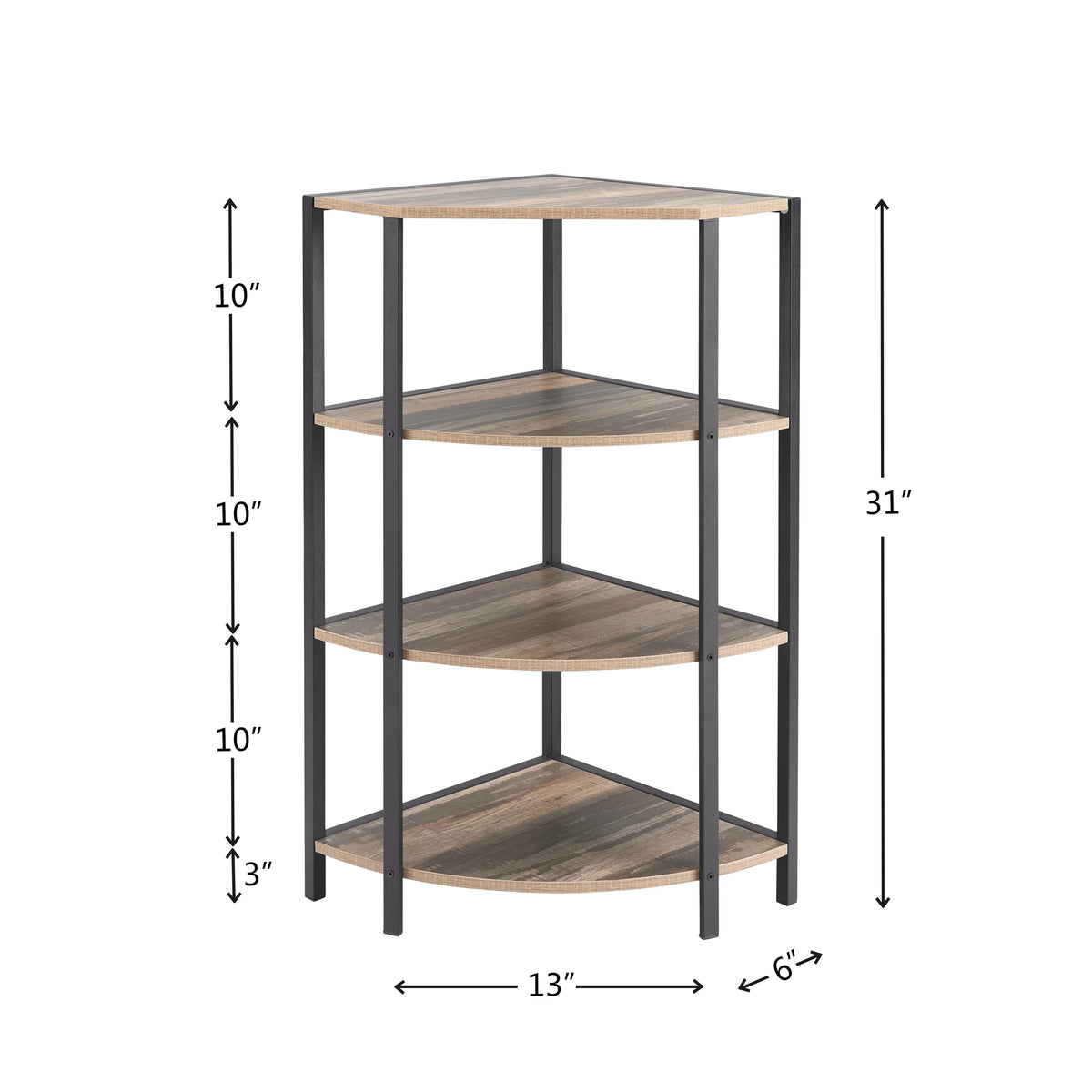 4-Tier Wood Corner Shelf with Metal Frame H556