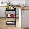 Black Foldable Kitchen Cart with 3 Tier Basket U179