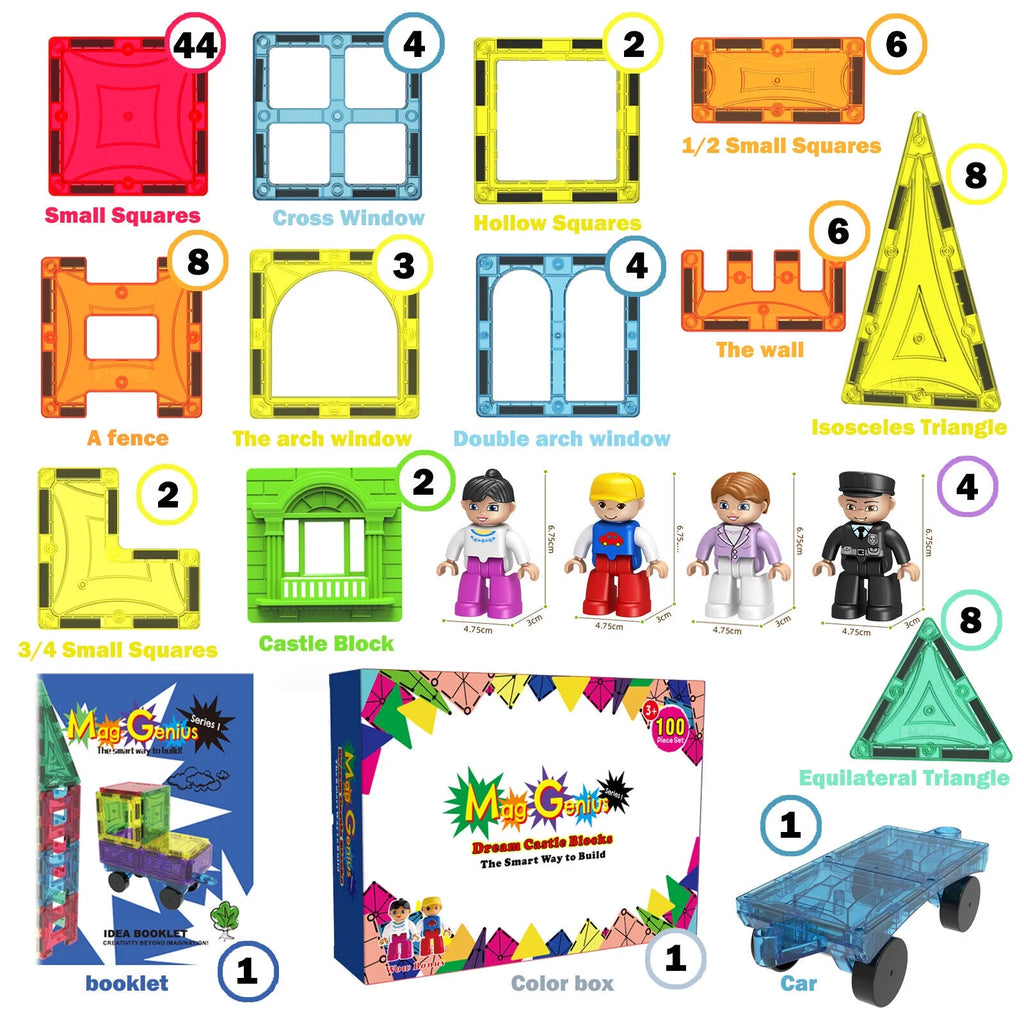 100 Piece Magnet Tiles Set with Clickins and Windows G205717