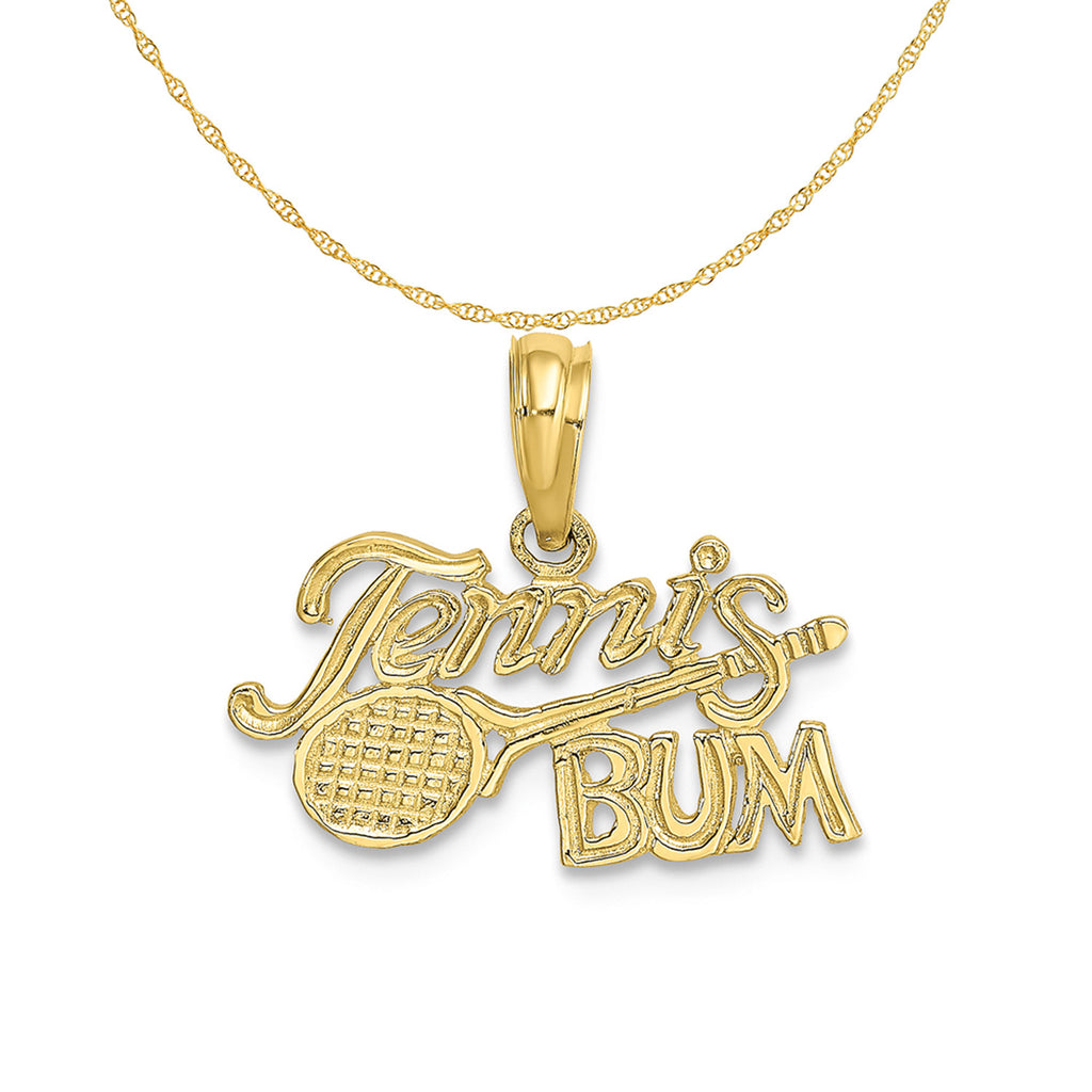 10K Yellow Gold Tennis Pendant Charm with Rope Chain Necklace 20'' F804362