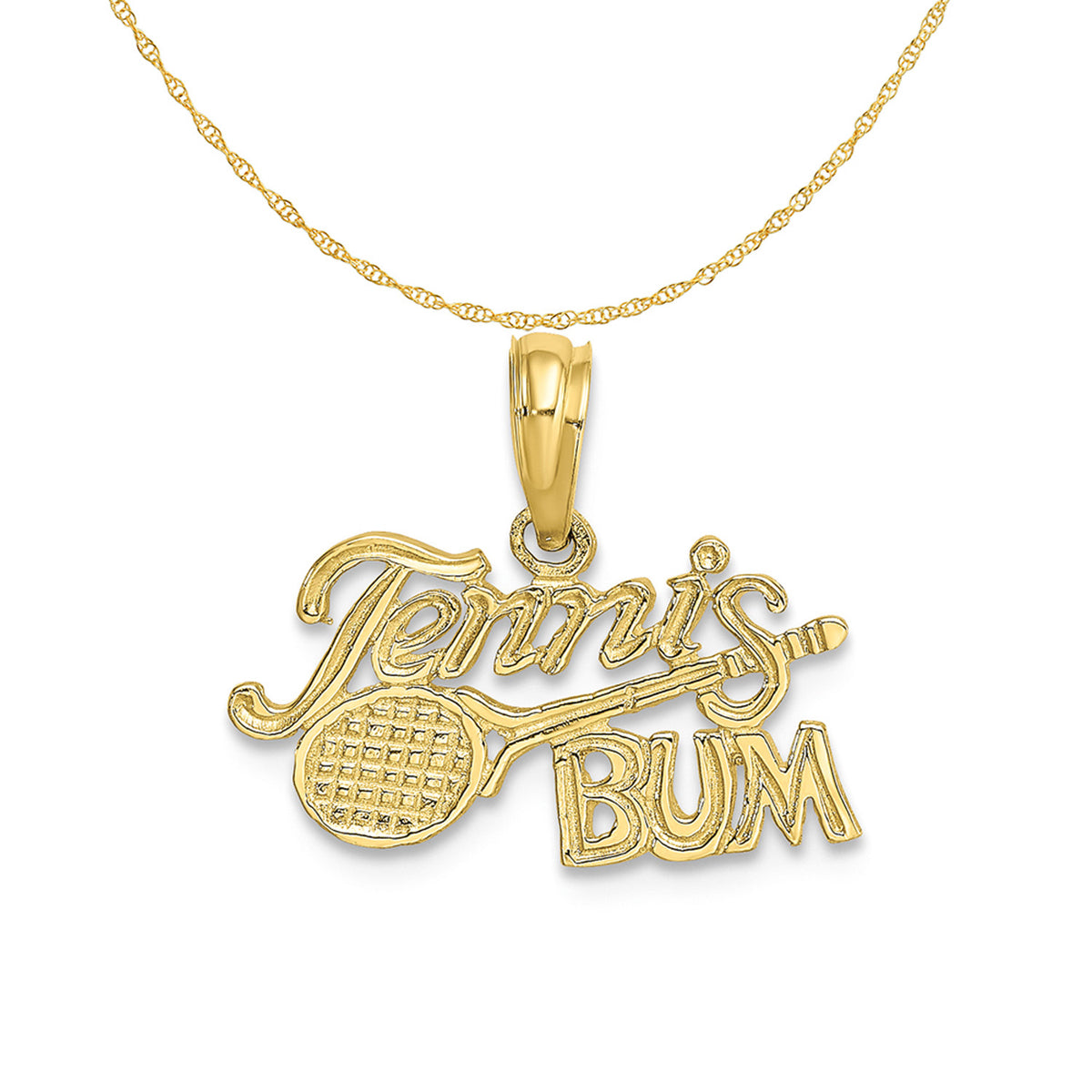 10K Yellow Gold Tennis Pendant Charm with Rope Chain Necklace 20'' F804362